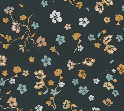 As Creation Bricoflor Non-Woven WallpaperFloral Wallpaper In Black10,05 X 0,53 M