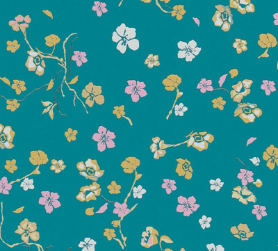 As Creation Bricoflor Non-Woven WallpaperFloral Wallpaper In Turquoise10,05 X 0,53 M from B&Q