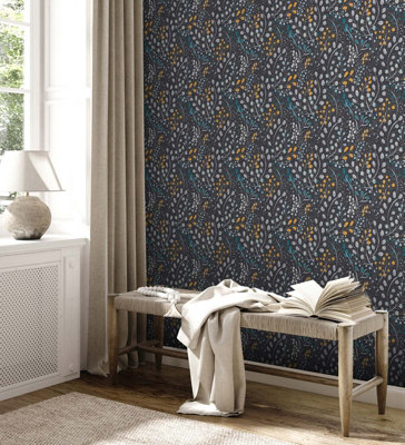 As Creation Bricoflor Non-Woven WallpaperFloral Wallpaper In Black10,05 X 0,53 M