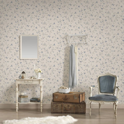 Galerie Maison Charme Grey Petit Floral Motif Wallpaper Roll from B&Q