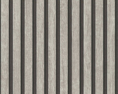 As Creation Colourful World Wood Slat Effect Grey Black Panels Wallpaper 391092 from B&Q