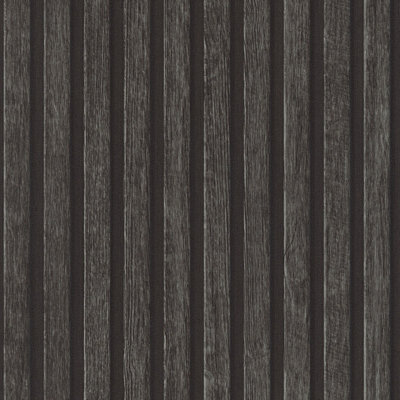 As Creation Wood Slat Effect Black Dark Grey Panels Wallpaper 391094 from B&Q