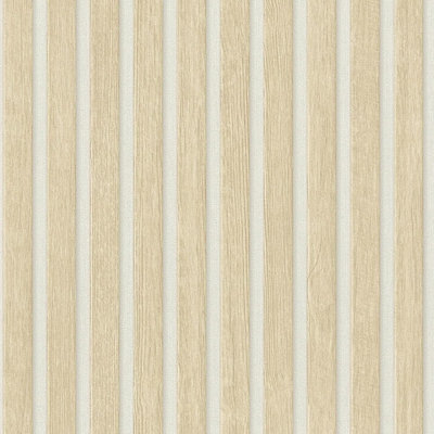 As Creation Wooden Slats Panelling 3D Wood Panel Stripe Non Woven Wallpaper Beige White 39109-7 from B&Q