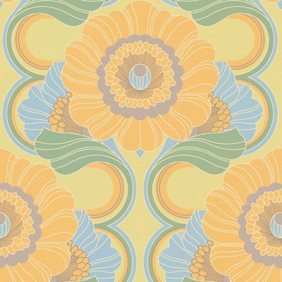 As Creation 70's Retro Floral Chic Blue Green Wallpaper Textured Paste The Wall