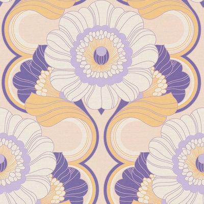 As Creation 70's Retro Floral Chic Purple Wallpaper Textured Paste The Wall