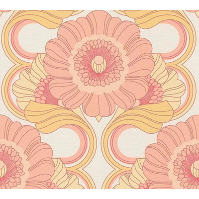 As Creation Retro Chic Floral Orange Wallpaper Stylish Textured Paste The Wall