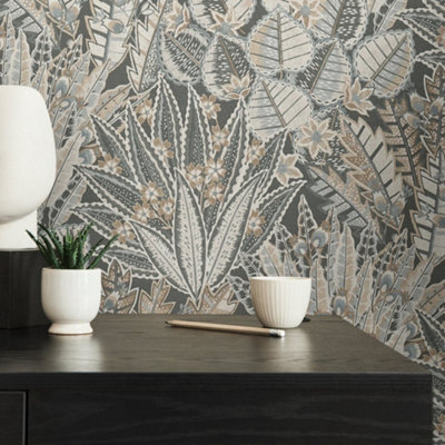 Galerie Welcome Home Bronze Brown Bohemian Floral Wallpaper from B&Q