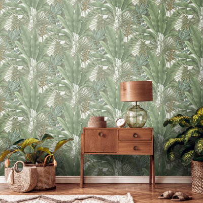 Exotic Jungle Textured Heavyweight Vinyl Wallpaper Green As Creation 39647-2 from B&Q