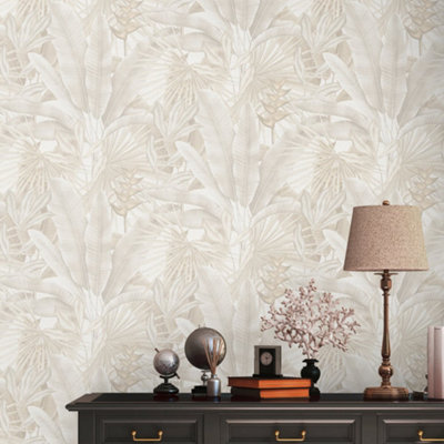 Galerie Welcome Home Beige Tropical Leaves Wallpaper from B&Q