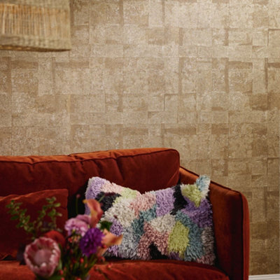 Galerie Welcome Home Gold Squares Wallpaper from B&Q