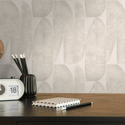 Galerie Welcome Home Beige Geometric Leaf Wallpaper from B&Q