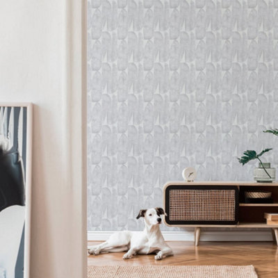 Galerie Welcome Home Silver Grey Geometric Leaf Wallpaper from B&Q