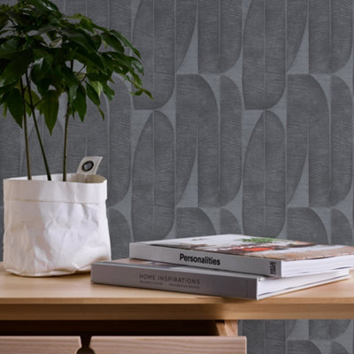 Galerie Welcome Home Black Geometric Leaf Wallpaper from B&Q
