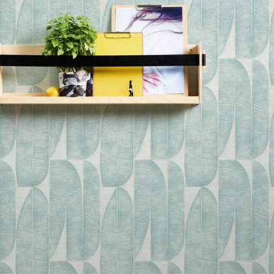Galerie Welcome Home Blue Geometric Leaf Wallpaper from B&Q