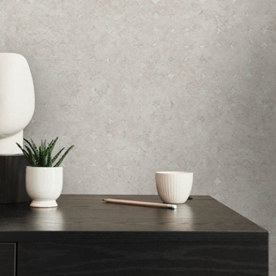 Galerie Welcome Home Beige Industrial Harlequin Motif Wallpaper from B&Q