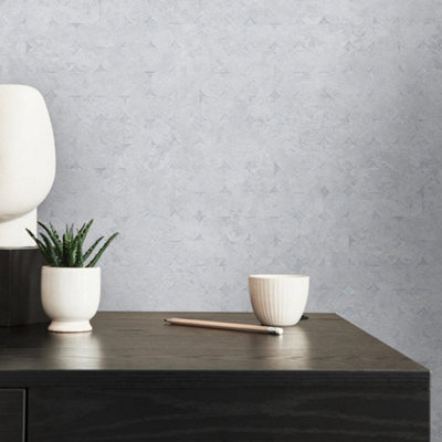 Galerie Welcome Home Silver Grey Industrial Harlequin Motif Wallpaper from B&Q