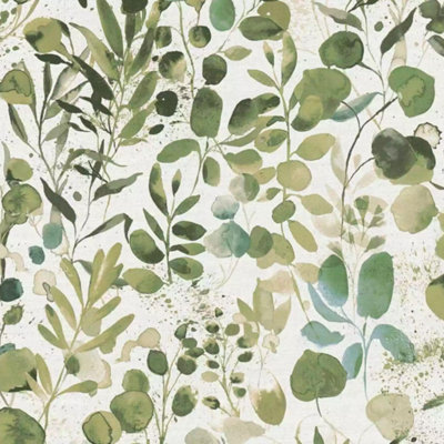 As Creation Watercolor Green Leaves White Wallpaper Floral Paste The Wall Vinyl