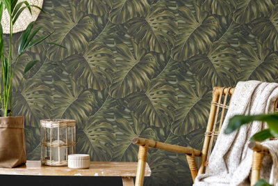 As Creation Bricoflor Non-Woven WallpaperLeaf & Palm WallpaperJungle & Tropical In Green10,05 X 0,53 M from B&Q
