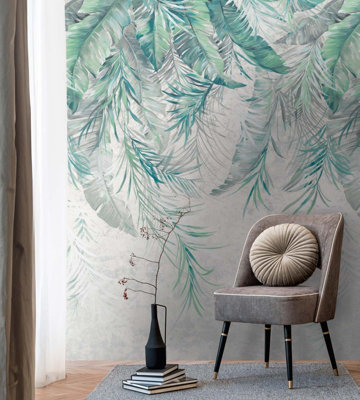 As Creation Bricoflor Non-Woven WallpaperLeaf & Palm Wallpaper In GreyGreenTurquoise1,59 X 2,8 M from B&Q