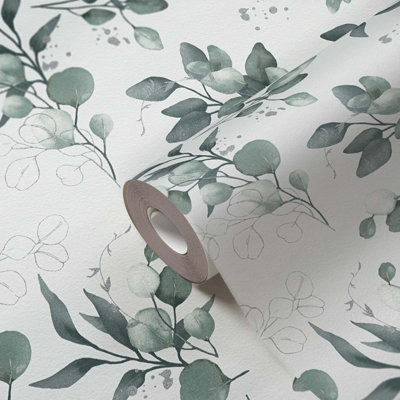 As Creation Bricoflor Non-Woven WallpaperFloral Wallpaper In GreenWhite10,05 X 0,53 M from B&Q