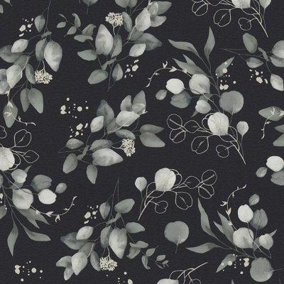 As Creation Floral Black Wallpaper White Leaves Elegant Flowers Paste The Wall