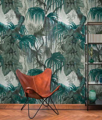 As Creation Bricoflor Non-Woven WallpaperFunky WallpaperJungle & Tropical In GreyGreen1,59 X 2,8 M from B&Q
