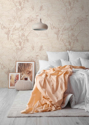 As Creation Bricoflor Non-Woven WallpaperLeaf & Palm Wallpaper In BeigeBrownCream1,59 X 2,8 M from B&Q