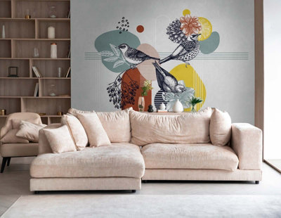 As Creation Bricoflor Non-Woven WallpaperFunky WallpaperFloralRetroScandinavian MulticolouredGreyOrange3,71 X 2,8 M