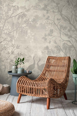 As Creation Bricoflor Non-Woven WallpaperLeaf & Palm WallpaperChinoiserieCountryBird In BeigeCreamGrey3,71 X 2,8 M from B&Q
