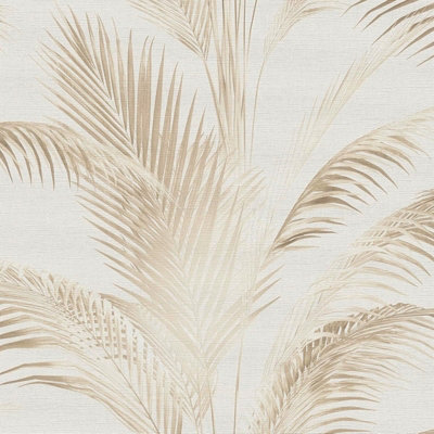 As Creation Michalsky Tropical Jungle Palm Leaf Trees Metallic Leaves Wallpaper Cream Beige Brown 39980-1 from B&Q