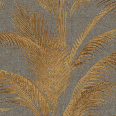 As Creation Michalsky Tropical Jungle Palm Leaf Trees Metallic Leaves Wallpaper Grey Gold 39980-4 from B&Q