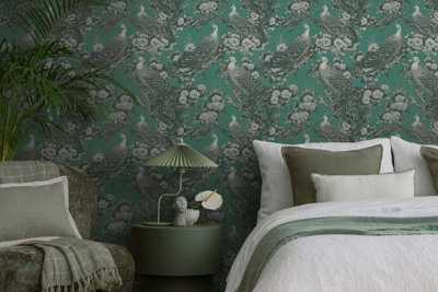 As Creation Bricoflor Non-Woven WallpaperFloral WallpaperChinoiserieCountryBird In GreyGreenBlackAnthracite10,05 X 0,53 M from B&Q