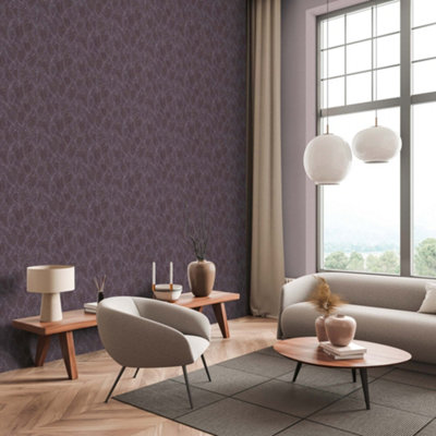 As Creation Bricoflor Non-Woven WallpaperLeaf & Palm WallpaperLuxury In BlackAntraciteGreyBlackViolet10,05 X 0,53 M from B&Q
