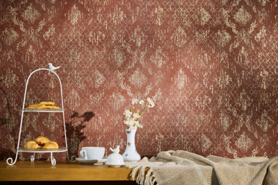 As Creation Bricoflor Non-Woven WallpaperDamask WallpaperVintage In GoldOrangeTerracottaRed10,05 X 0,53 M from B&Q