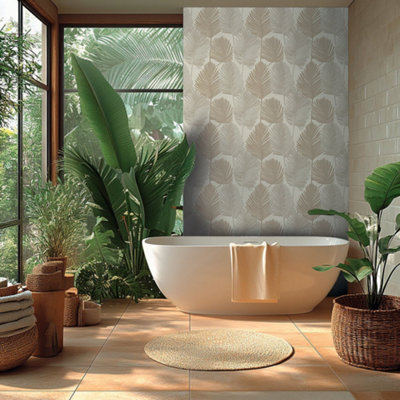 Galerie Horizon Beige Palm Leaf Wallpaper from B&Q