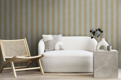 As Creation Bricoflor Non-Woven WallpaperStriped Wallpaper In GreyGreen10,05 X 0,53 M