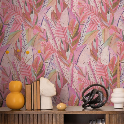 As Creation Bricoflor Non-Woven WallpaperLeaf & Palm Wallpaper In PurplePink10,05 X 0,53 M from B&Q