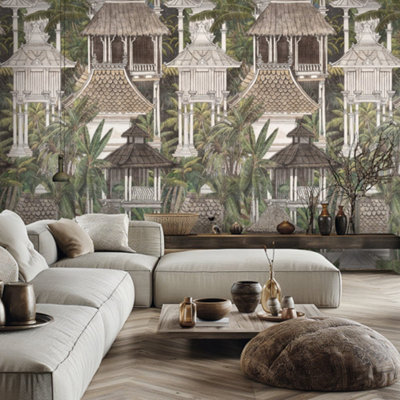 Galerie Horizon Brown Tropical Pavillion Mural from B&Q