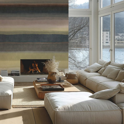 Galerie Horizon Green Muted Strips Mural from B&Q
