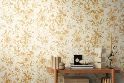 As Creation Bricoflor Non-Woven WallpaperFloral Wallpaper In CreamGoldWhite10,05 X 0,53 M