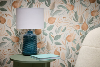 As Creation Bricoflor Non-Woven WallpaperFloral WallpaperScandinavian In CreamGreenOrange10,05 X 0,53 M from B&Q
