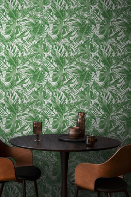 As Creation Bricoflor Non-Woven WallpaperLeaf & Palm WallpaperJungle & TropicalModernPattern In GreenWhite10,05 X 0,53 M from B&Q