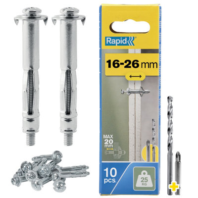 B&Q -  Hollow Wall Anchor For 16-26mm Wall Thickness 25Kg LoadPack Of 10