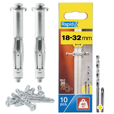 B&Q -  Hollow Wall Anchor For 18-32mm Wall Thickness 40Kg LoadPack Of 10