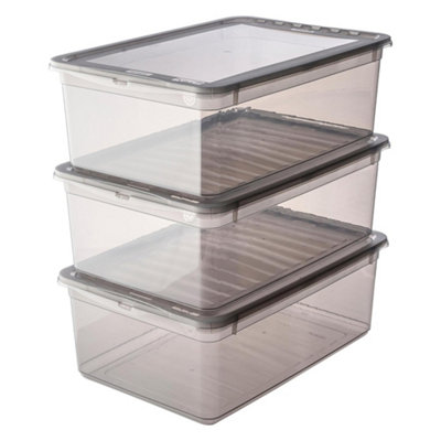 Keeeper Set Of 3 Storage Boxes 11 Litre With Lid And Air Control System Clear