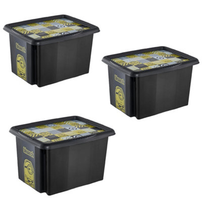 Set Of 3 Keeeper Minions Turning Stacking Box 15 LitreBlack from B&Q