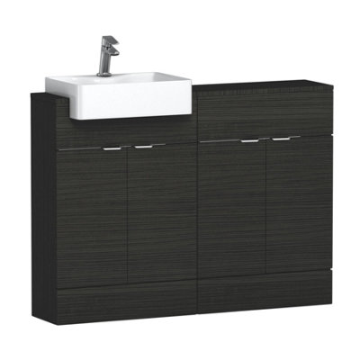 B&Q -  Elena 1200mm Floor Standing Bathroom Vanity Sink Unit Charcoal Oak Cabinet 4 Door With Semi Recessed Basin