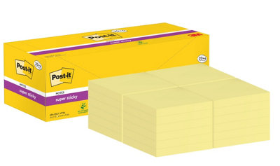 Post-It Super Sticky NotesCanary YellowPromo Pack 20 + 4 Free Pads76 mm X 76 mm90 Sheets/padSelf-Sticking Notes For from B&Q