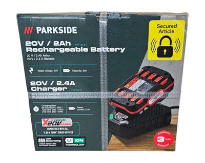 Parkside Lithium-Ion Battery 20 V2 Ah (Pap 20 B 1) And 60 Min Charger (Plg 20 C 1) 65 W2.4 ACell Balancing For Extended from B&Q