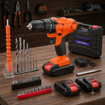 21V Cordless Drill Set 45Nm Combi Drill With 29Pcs Accessories2-Speed Electric Screwdriver25+1 Torque Settings With 2 Batterie from B&Q